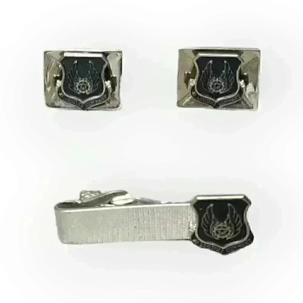 Vintage USAF AF Logistics Command Air Force Balfour Cufflinks & Tie Bar Clip Set